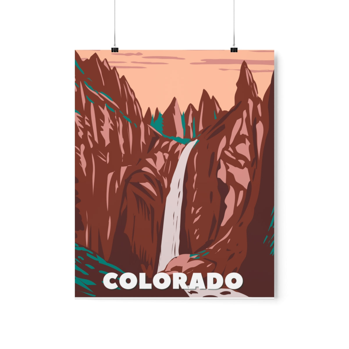 Colorado Poster - Vintage Colorado Print - Mountain Waterfall