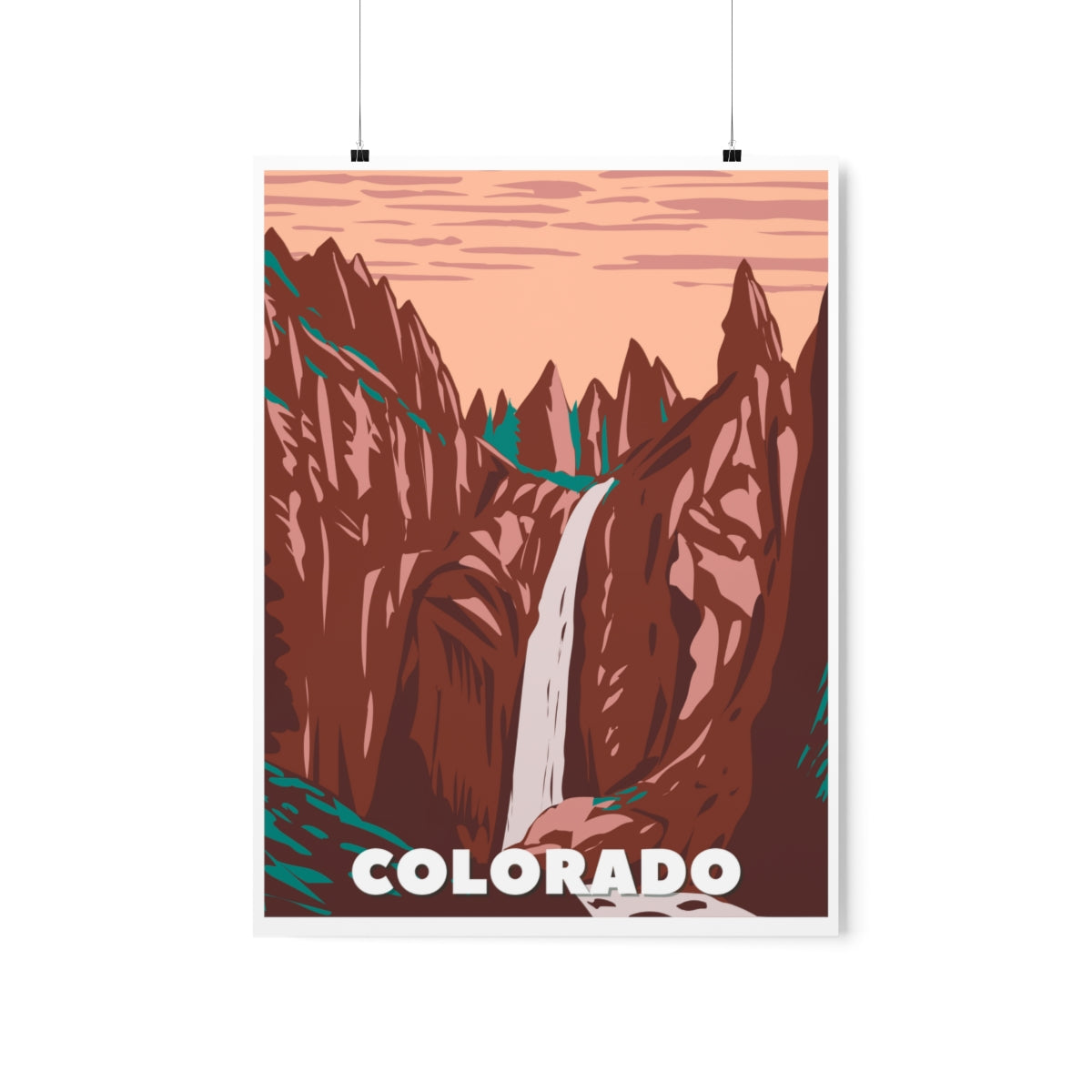 Colorado Poster - Vintage Colorado Print - Mountain Waterfall