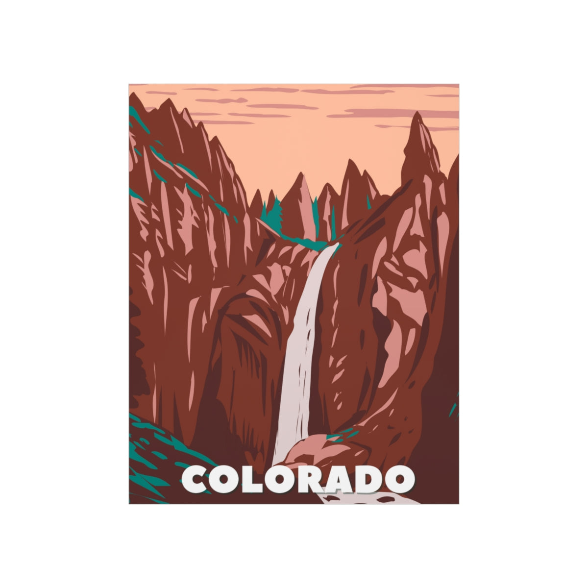 Colorado Poster - Vintage Colorado Print - Mountain Waterfall